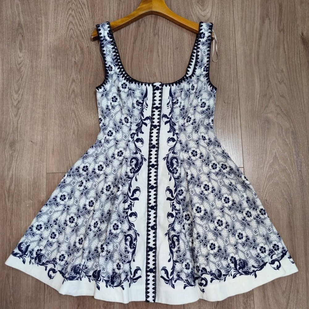 ALEMAIS Airlie Mini Dress in Navy/Cream